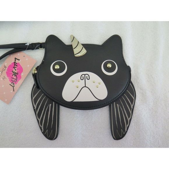 LUV BETSEY Black Frenchie Bulldog Unicorn LBTITAN Coin Purse Wristlet With Wings - Picture 5 of 9
